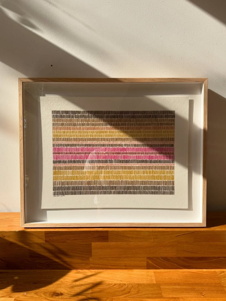 ציור קווים מקורי - גוונים צהובים וורודים