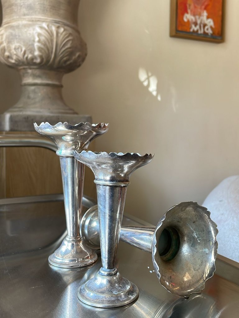 פמוט וינטג' מצופה כסף בעבודת יד