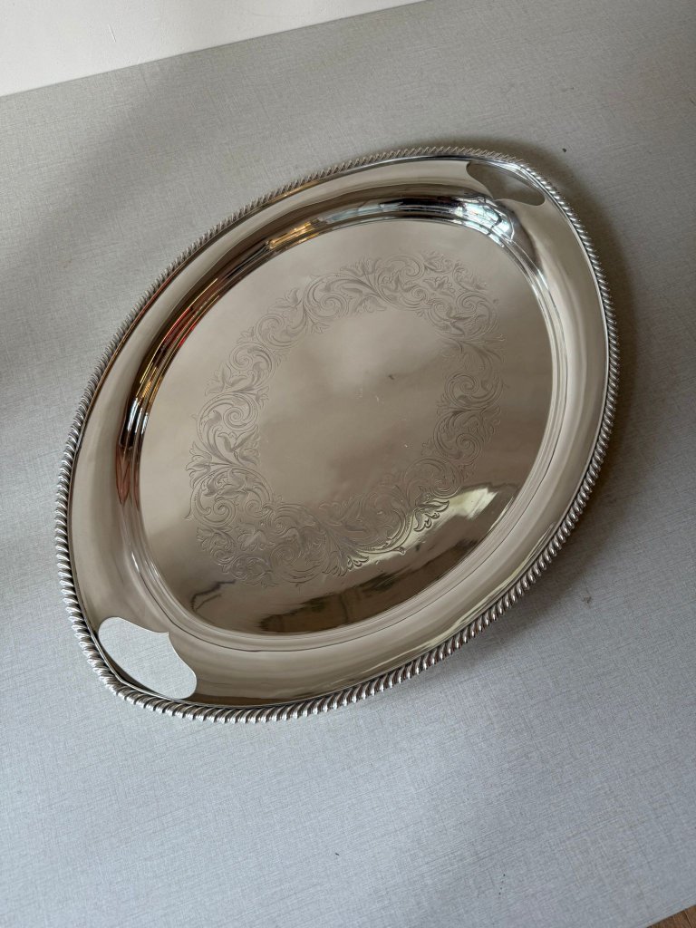 Antique Oval Silver-Plated Serving Tray